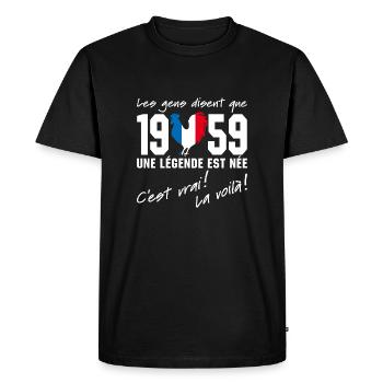 Né en 1959 - Coq aux couleurs françaises - T-shirt Premium bio Homme - noir - Devant - Nico (187cm)