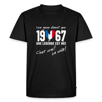 Né en 1967 - Coq aux couleurs françaises - T-shirt Premium bio Homme - noir - Devant - Nico (187cm)