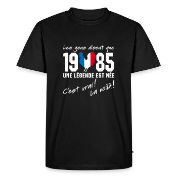 Né en 1985 - Coq aux couleurs françaises - T-shirt Premium bio Homme - noir - Devant - Nico (187cm)