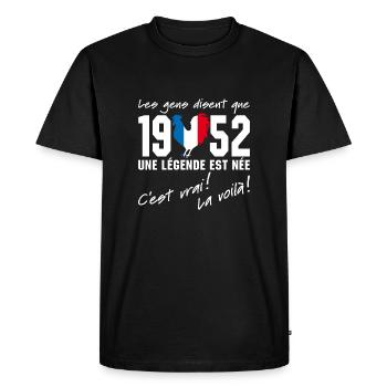 Né en 1952 - Coq aux couleurs françaises - T-shirt Premium bio Homme - noir - Devant - Nico (187cm)