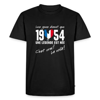Né en 1954 - Coq aux couleurs françaises - T-shirt Premium bio Homme - noir - Devant - Nico (187cm)