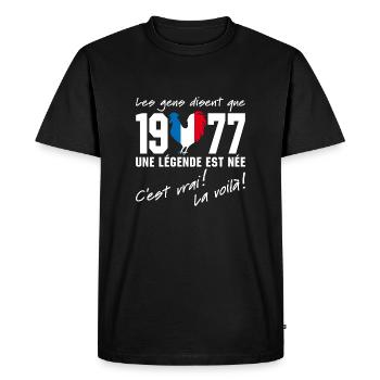Né en 1977 - Coq aux couleurs françaises - T-shirt Premium bio Homme - noir - Devant - Nico (187cm)