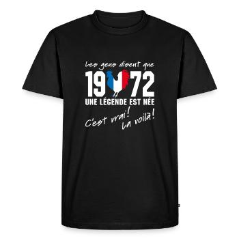 Né en 1972 - Coq aux couleurs françaises - T-shirt Premium bio Homme - noir - Devant - Nico (187cm)