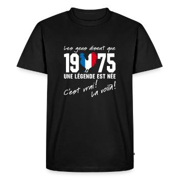 Né en 1975 - Coq aux couleurs françaises - T-shirt Premium bio Homme - noir - Devant - Nico (187cm)