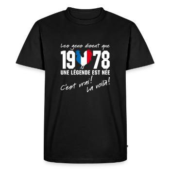 Né en 1978 - Coq aux couleurs françaises - T-shirt Premium bio Homme - noir - Devant - Nico (187cm)