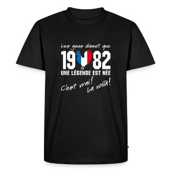 Né en 1982 - Coq aux couleurs françaises - T-shirt Premium bio Homme - noir - Devant - Nico (187cm)