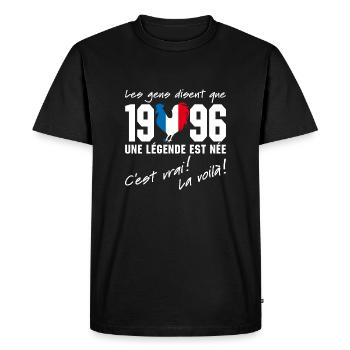 Né en 1996 - Coq aux couleurs françaises - T-shirt Premium bio Homme - noir - Devant - Nico (187cm)