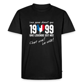 Né en 1999 - Coq aux couleurs françaises - T-shirt Premium bio Homme - noir - Devant - Nico (187cm)