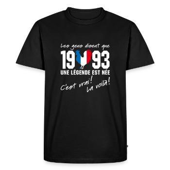 Né en 1993 - Coq aux couleurs françaises - T-shirt Premium bio Homme - noir - Devant - Nico (187cm)