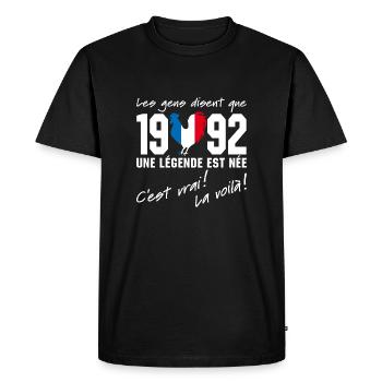 Né en 1992 - Coq aux couleurs françaises - T-shirt Premium bio Homme - noir - Devant - Nico (187cm)