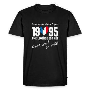 Né en 1995 - Coq aux couleurs françaises - T-shirt Premium bio Homme - noir - Devant - Nico (187cm)