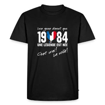 Né en 1984 - Coq aux couleurs françaises - T-shirt Premium bio Homme - noir - Devant - Nico (187cm)