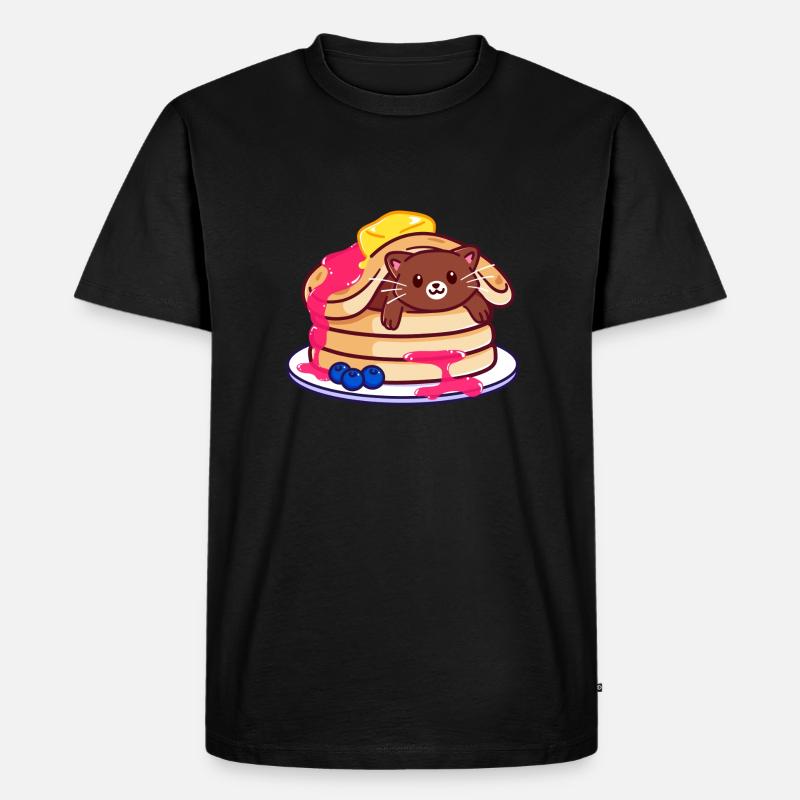 Pancake Pfannkuchen Katze - Männer Premium Bio T-Shirt - Schwarz