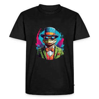 Colorful alligator crocodile with sunglasses and hat - Men's Premium Organic T-Shirt - black - Front - Nico (187cm)