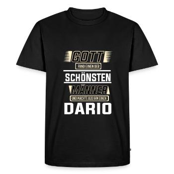 Dario, le plus bel homme, façonné par Dieu Design - T-shirt Premium bio Homme - noir - Devant - Nico (187cm)