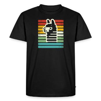 Retro Llama Alpaca in Rainbow Colors Comic Art - Men's Premium Organic T-Shirt - black - Front - Nico (187cm)