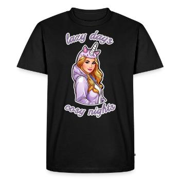 Mignonne fille d’anime jours paresseux, nuits douillettes - T-shirt Premium bio Homme - noir - Devant - Nico (187cm)