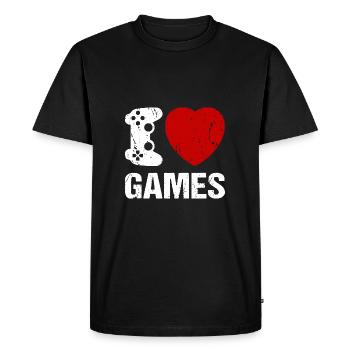 I love Games Gaming Gamer - Men's Premium Organic T-Shirt - black - Front - Nico (187cm)