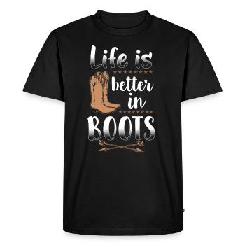 Life Is Better In Boots - Men's Premium Organic T-Shirt - black - Front - Nico (187cm)