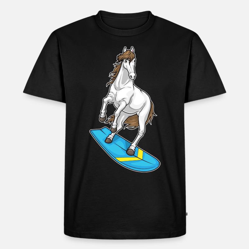 Pferd Surfer Surfbrett - Männer Premium Bio T-Shirt - Schwarz