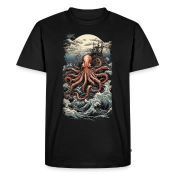 Ukiyo-e Japan Art Style Esthétique Kraken - T-shirt Premium bio Homme - noir - Devant - Nico (187cm)