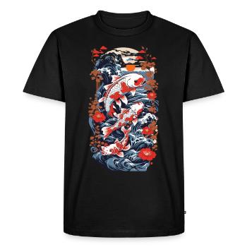 Carpe koï avec des fleurs d’eau Style artistique Ukiyo-E - T-shirt Premium bio Homme - noir - Devant - Nico (187cm)