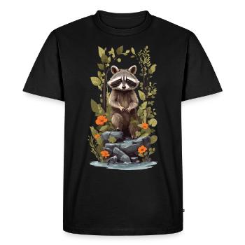 Cute Raccoon Goblincore Nature Illustration - Men's Premium Organic T-Shirt - black - Front - Nico (187cm)