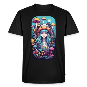 Festival Fantasy Psychedelic Goa Mushroom Girl - Men's Premium Organic T-Shirt - black - Front - Nico (187cm)