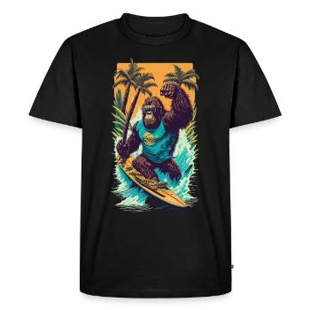Surf Gorilla: L’illustration de la vague rétro - T-shirt Premium bio Homme - noir - Devant - Nico (187cm)