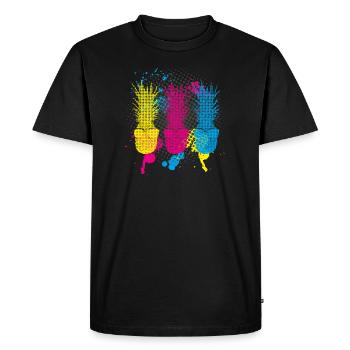 Pop Art Pinapples> Three Neon Colored Fruits - Men's Premium Organic T-Shirt - black - Front - Nico (187cm)