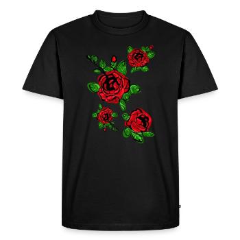 Red roses blossom - Men's Premium Organic T-Shirt - black - Front - Nico (187cm)