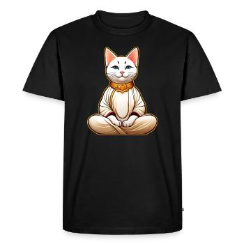 Mignon chat blanc en position de yoga de Bouddha - T-shirt Premium bio Homme - noir - Devant - Nico (187cm)