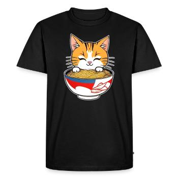 Cute Asian cat and ramen noodles - Men's Premium Organic T-Shirt - black - Front - Nico (187cm)