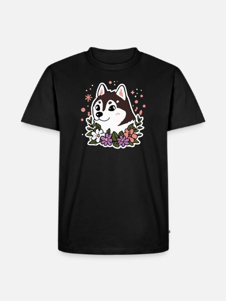 Husky Flowers Dog Malamute - Men's Premium Organic T-Shirt - black