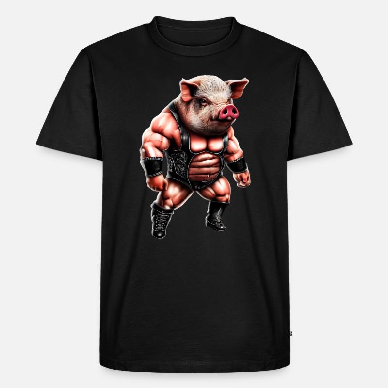 Wrestler Schwein - Männer Premium Bio T-Shirt - Schwarz