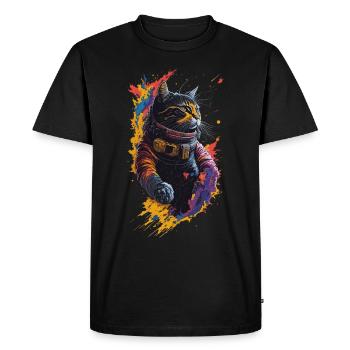 Illustration d’un chat en combinaison spatiale - T-shirt Premium bio Homme - noir - Devant - Nico (187cm)