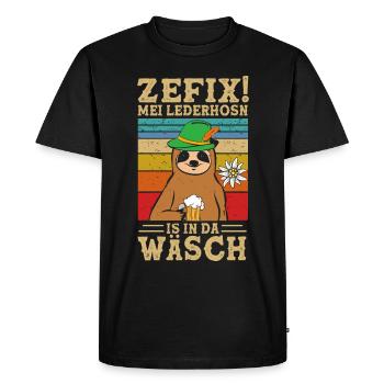 ZEFIX Mei Lederhosn Is In Da Wäsch Tracht - Men's Premium Organic T-Shirt - black - Front - Nico (187cm)