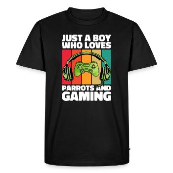 Gamer & Perroquets : Jeux Vidéo & Aventure Colorée - T-shirt Premium bio Homme - noir - Devant - Nico (187cm)