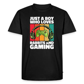 Gamer & Lapins : Jeux Vidéo & Aventure Bondissante - T-shirt Premium bio Homme - noir - Devant - Nico (187cm)