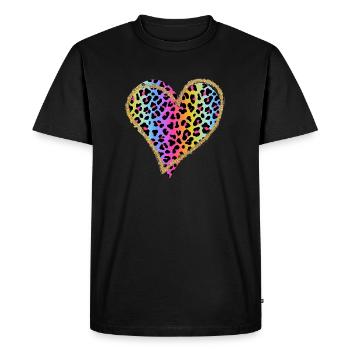 Amour Guépard Imprimé Léopard Coeur Saint Valentin - T-shirt Premium bio Homme - noir - Devant - Nico (187cm)