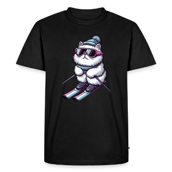 Chat persan skieur hiver magie - T-shirt Premium bio Homme - noir - Devant - Nico (187cm)