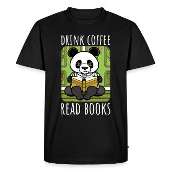 Drink coffee, read books - Panda Illustration - Men's Premium Organic T-Shirt - black - Front - Nico (187cm)