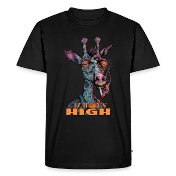 HIGH CANNABIS GIRAFFE STONED - Men's Premium Organic T-Shirt - black - Front - Nico (187cm)