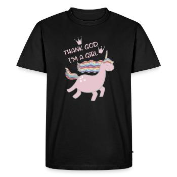 Dieu merci, je suis une fille - licorne - T-shirt Premium bio Homme - noir - Devant - Nico (187cm)