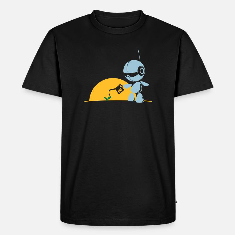 robot flower - Männer Premium Bio T-Shirt - Schwarz