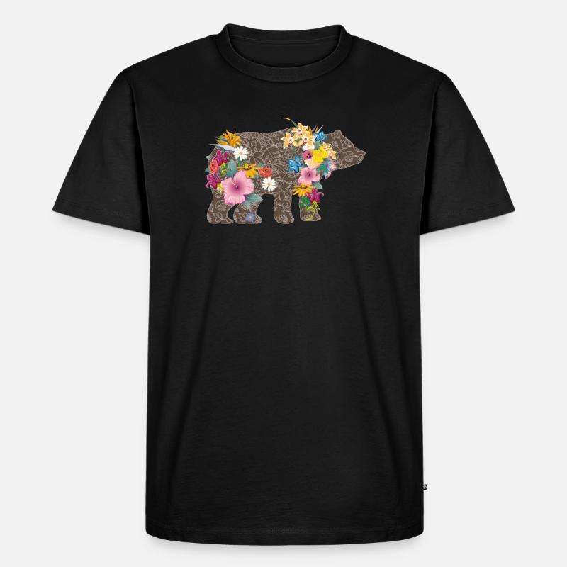 Bär mit Blumen - Männer Premium Bio T-Shirt - Schwarz