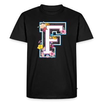 Lettre F dans le style universitaire - T-shirt Premium bio Homme - noir - Devant - Nico (187cm)