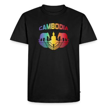 Cambodge éléphants avec Bouddha / Cadeau - T-shirt Premium bio Homme - noir - Devant - Nico (187cm)