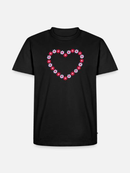 Blume Herz - Männer Premium Bio T-Shirt - Schwarz