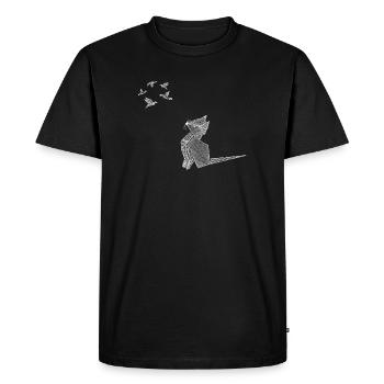 Chat en origami avec oiseaux blancs - T-shirt Premium bio Homme - noir - Devant - Nico (187cm)
